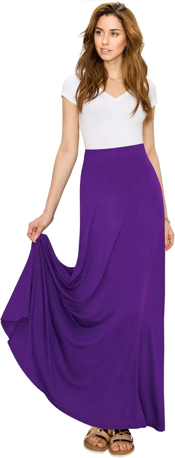 Lock and Love Women's Casual Comfy Stylish High Waist Flare Long Maxi Skirt – Available in Print & Solid Options