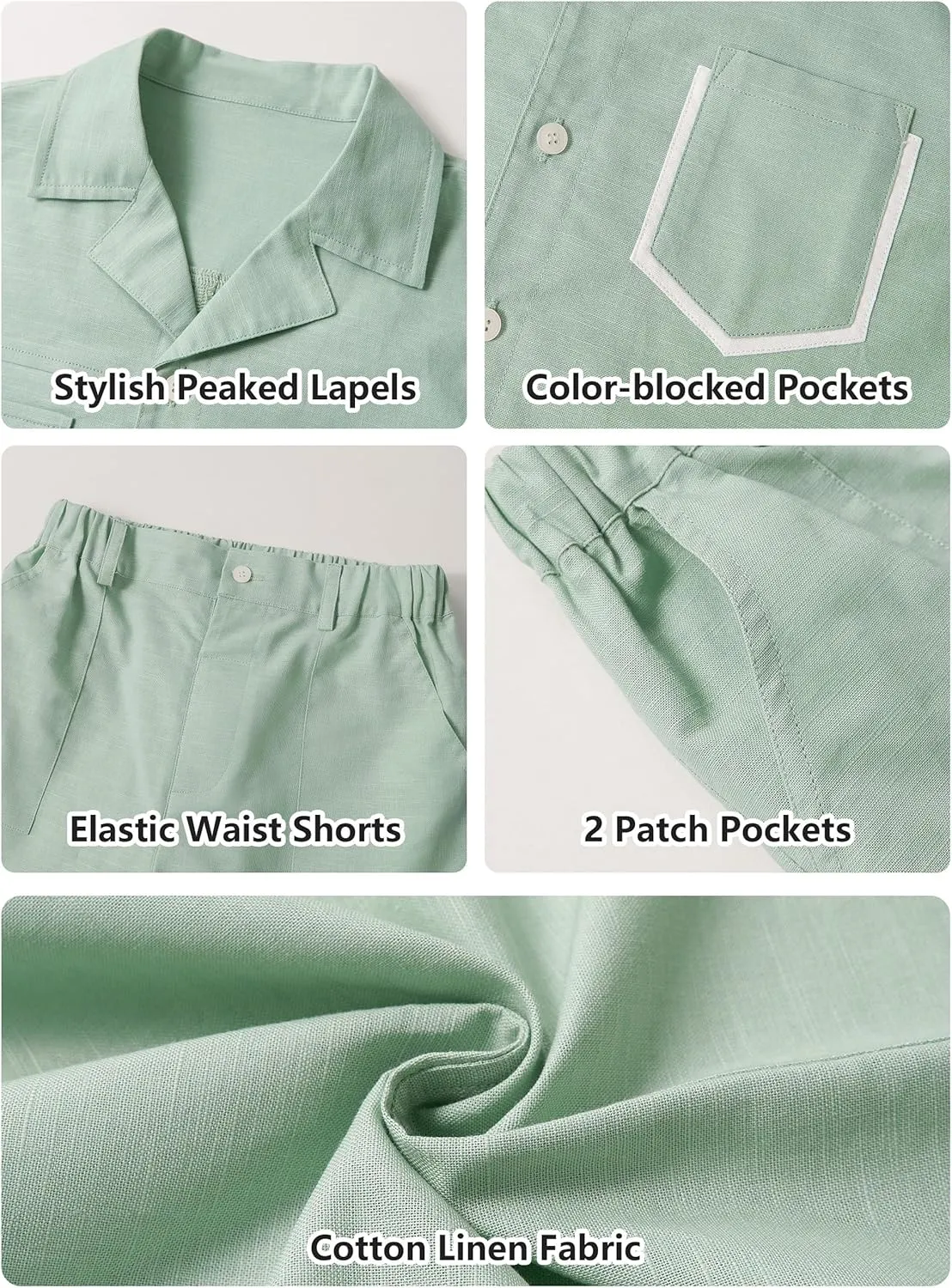 LOLANTA Boys 2 Pieces Linen Set kids Short Sleeve Button Down Shirt and Shorts Summer Vacation Outfits