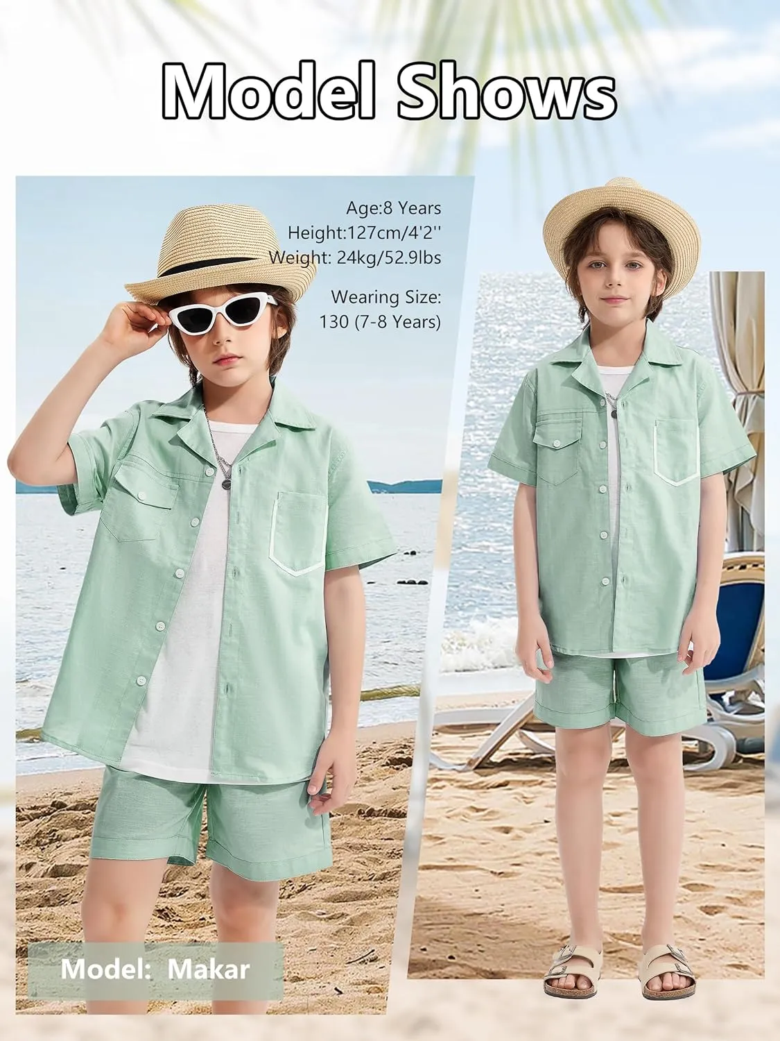 LOLANTA Boys 2 Pieces Linen Set kids Short Sleeve Button Down Shirt and Shorts Summer Vacation Outfits
