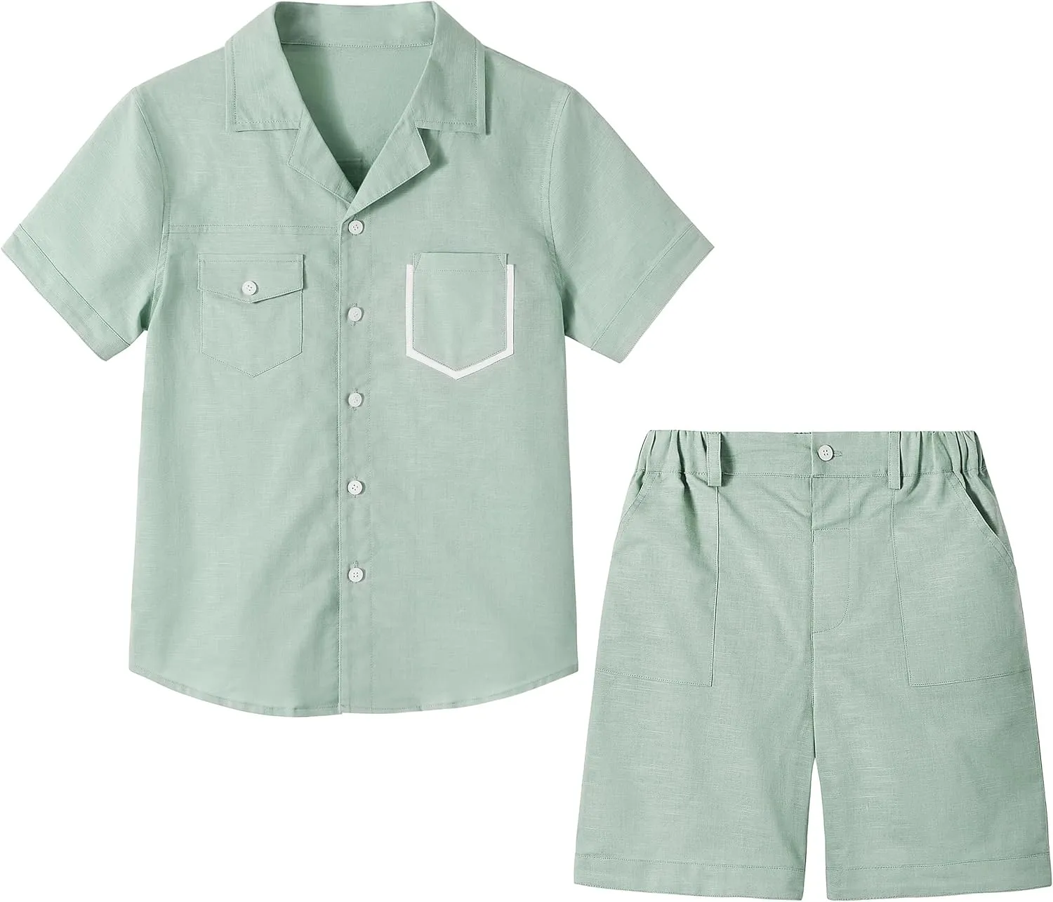 LOLANTA Boys 2 Pieces Linen Set kids Short Sleeve Button Down Shirt and Shorts Summer Vacation Outfits