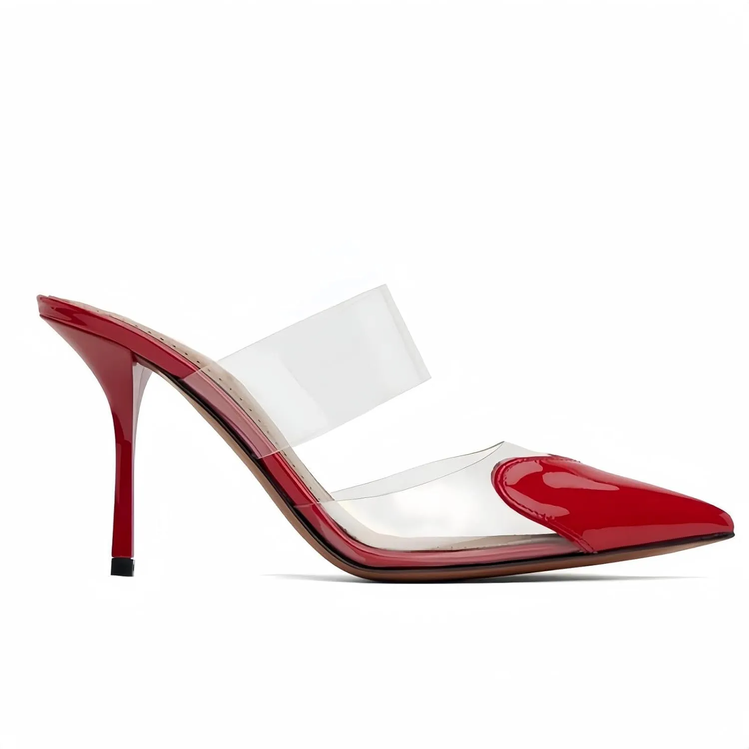 Love Heart Clear High Heeled Sandals for Women Closed Pointed Toe Comfortable Stiletto Mule Slip On Summer Party Prom Shoes