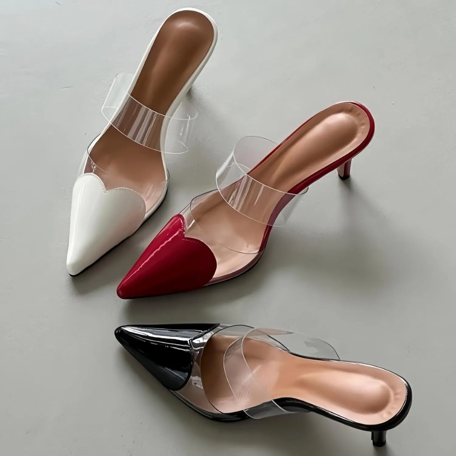 Love Heart Clear High Heeled Sandals for Women Closed Pointed Toe Comfortable Stiletto Mule Slip On Summer Party Prom Shoes