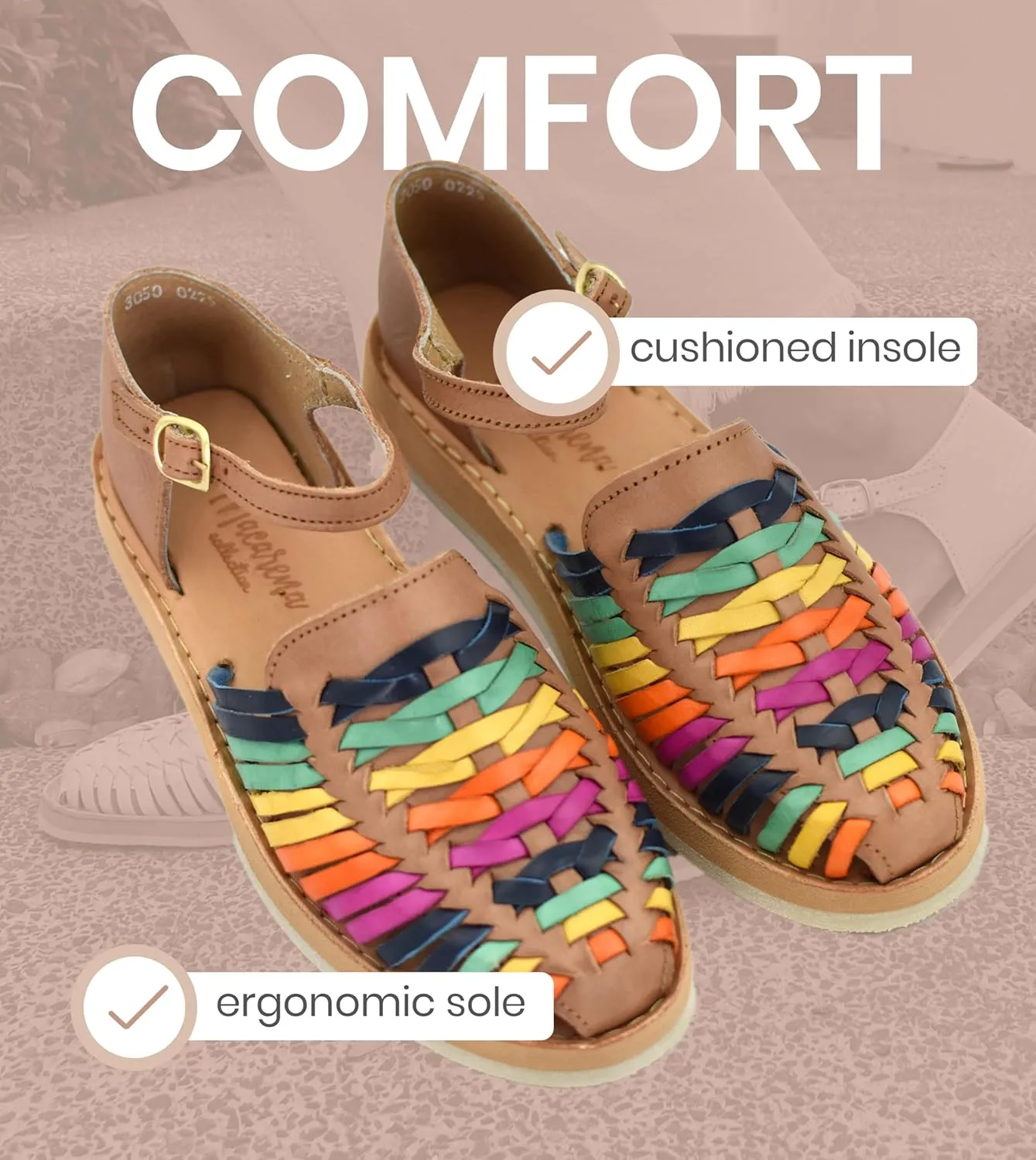 Macarena Collection Womens Shoes Leather Sandals Ankle for Women | Huarache Handmade Mexican Sandals Women | Comfortable & Stylish Womens Sandals 3050 Ankle Strap