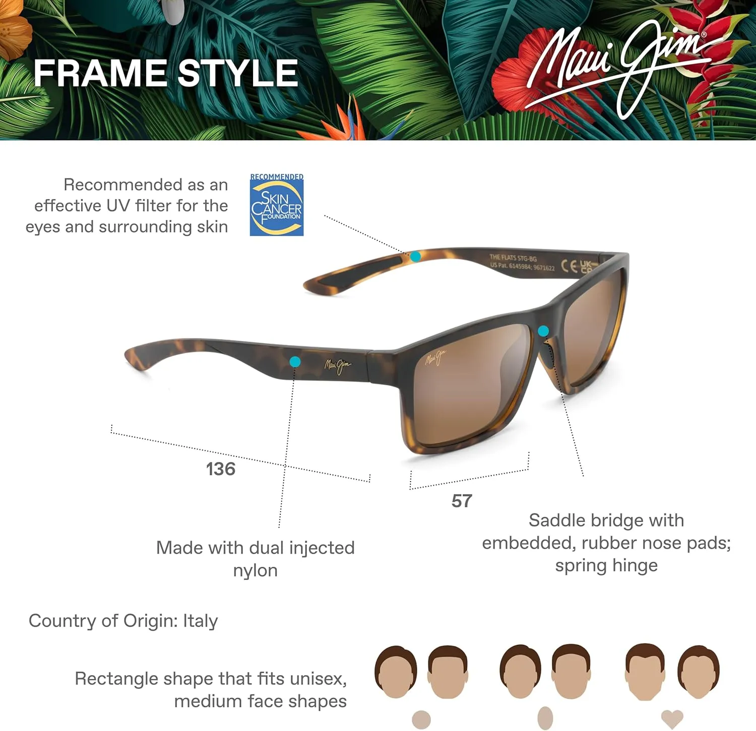 Maui Jim Men's and Women's The Flats Polarized Rectangular Sunglasses
