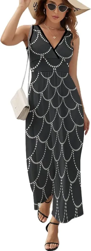 Maxi Dresses for Women Summer Sleeveless Dress Art Deco Geometric Casual V Neck Sundress