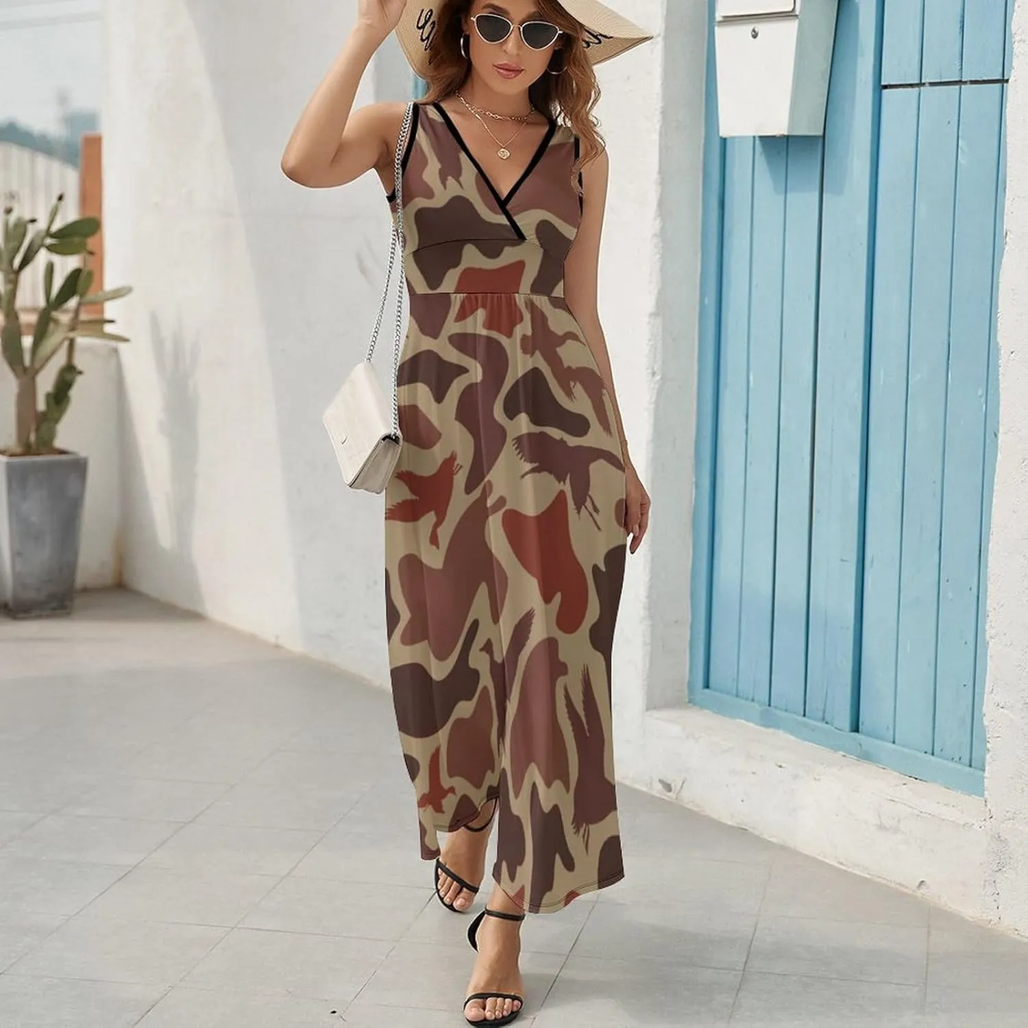 Maxi Dresses for Women Summer Sleeveless Dress Cute Black Bow Knots Casual V Neck Sundress