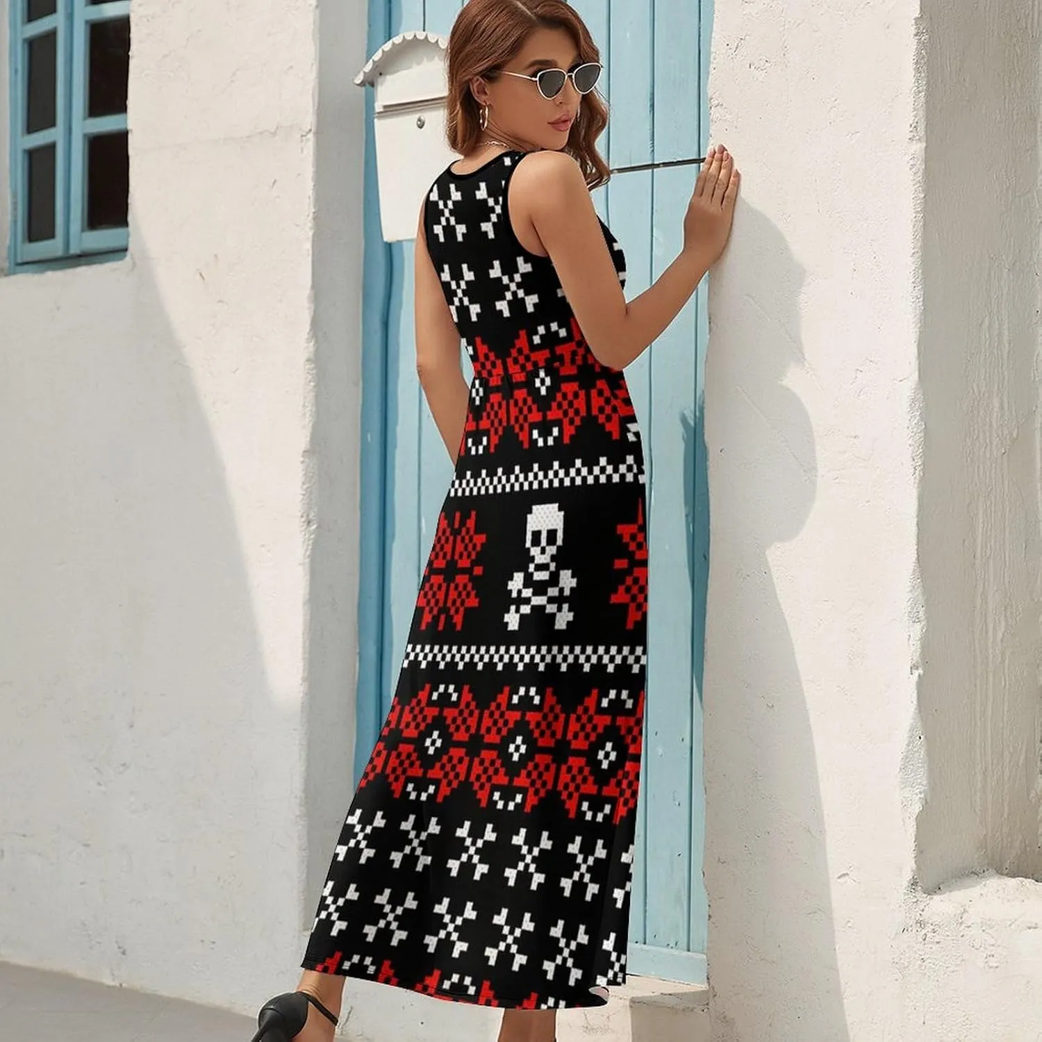 Maxi Dresses for Women Summer Sleeveless Dress Cute Black Bow Knots Casual V Neck Sundress