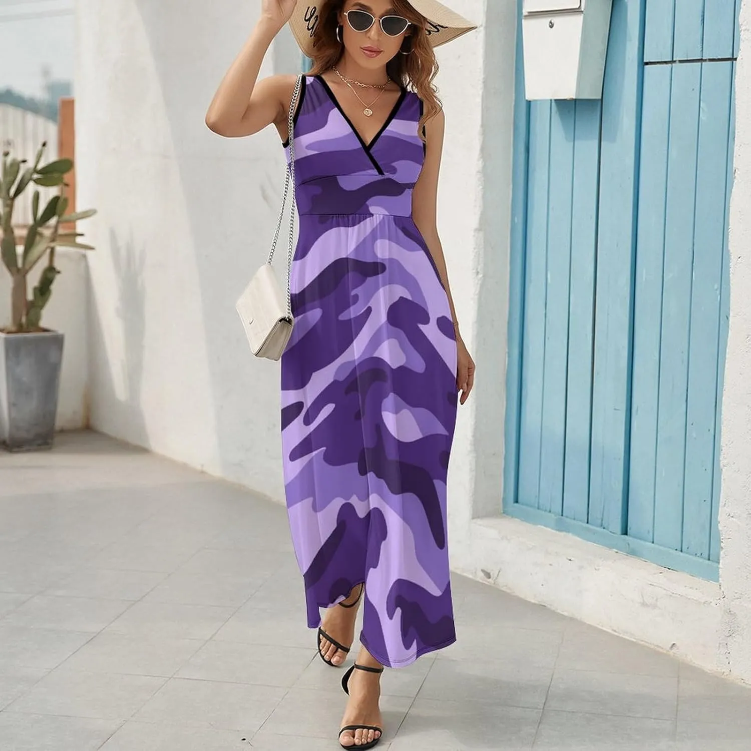 Maxi Dresses for Women Summer Sleeveless Dress Cute Black Bow Knots Casual V Neck Sundress