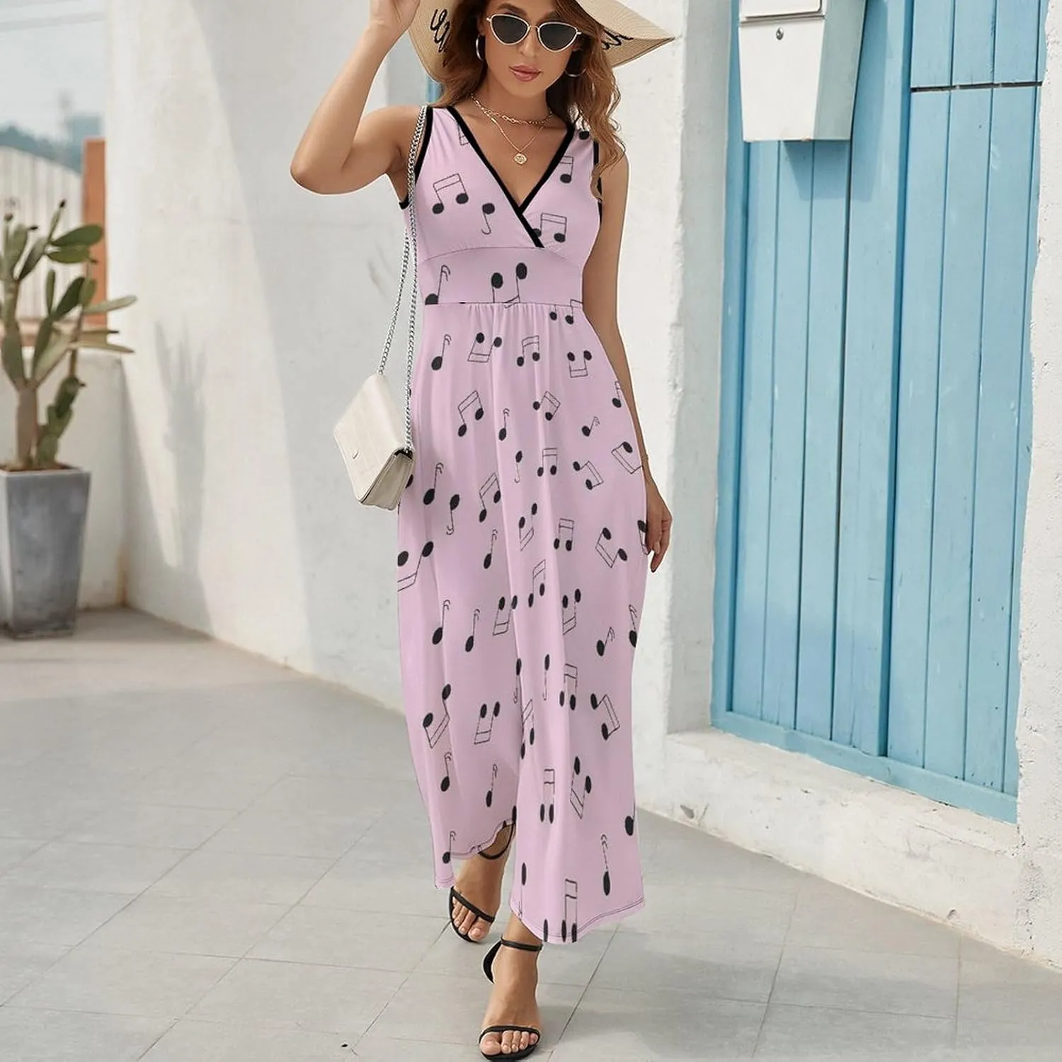 Maxi Dresses for Women Summer Sleeveless Dress Purple, Pink Pattern Casual V Neck Sundress