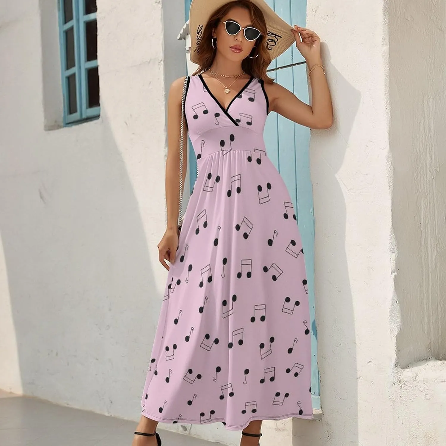 Maxi Dresses for Women Summer Sleeveless Dress Purple, Pink Pattern Casual V Neck Sundress
