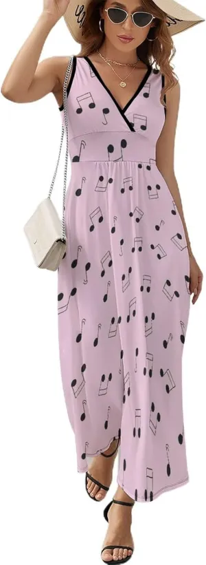 Maxi Dresses for Women Summer Sleeveless Dress Purple, Pink Pattern Casual V Neck Sundress