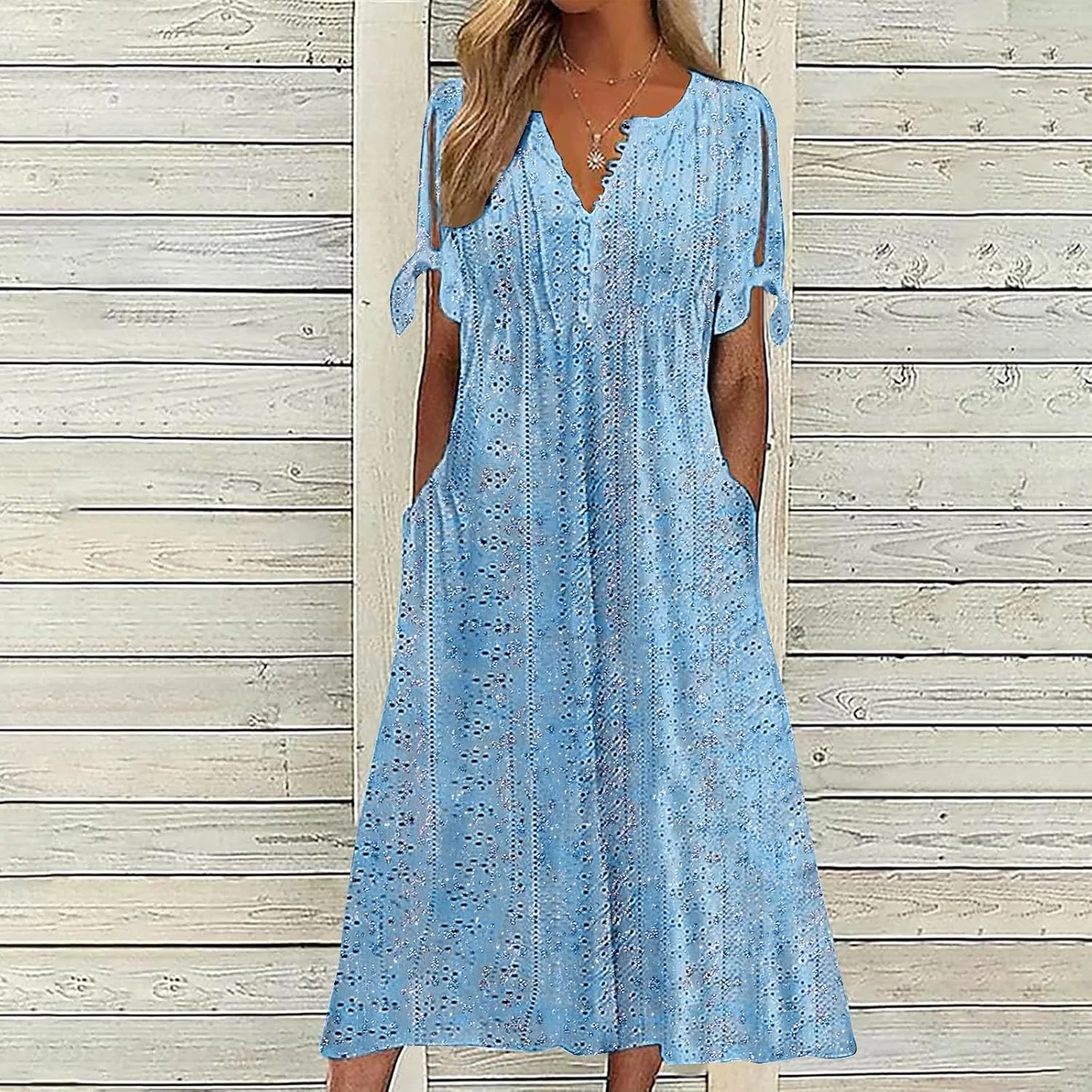 Maxi Long Dresses for Women 2025 Trendy Short Sleeve Eyelet Tshirt Dress Casual Summer Beach Vacation Sundress