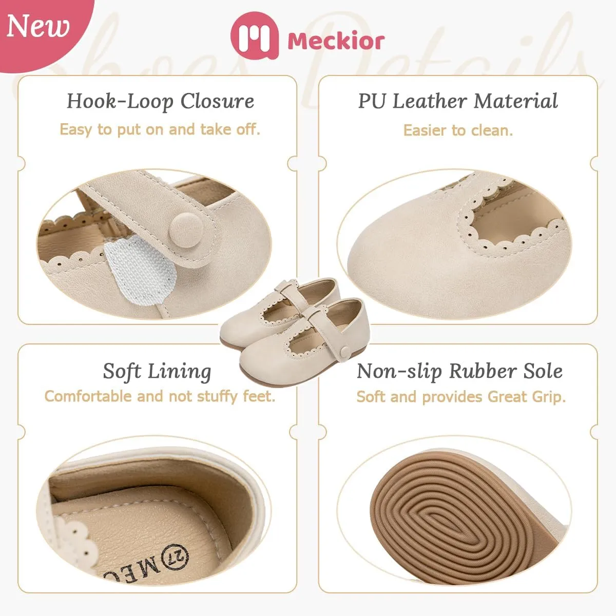 Meckior Toddler Little Girl Mary Jane Dress Shoes Ballet Flats for Girl Party School Shoes Bowknot Princess Shoes
