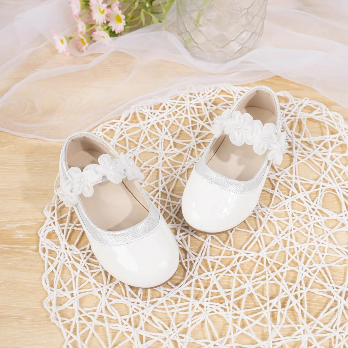 Meckior Toddler Little Girl Mary Jane Dress Shoes Ballet Flats for Girl Party School Shoes Bowknot Princess Shoes
