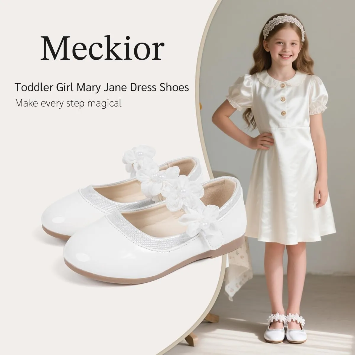 Meckior Toddler Little Girl Mary Jane Dress Shoes Ballet Flats for Girl Party School Shoes Bowknot Princess Shoes