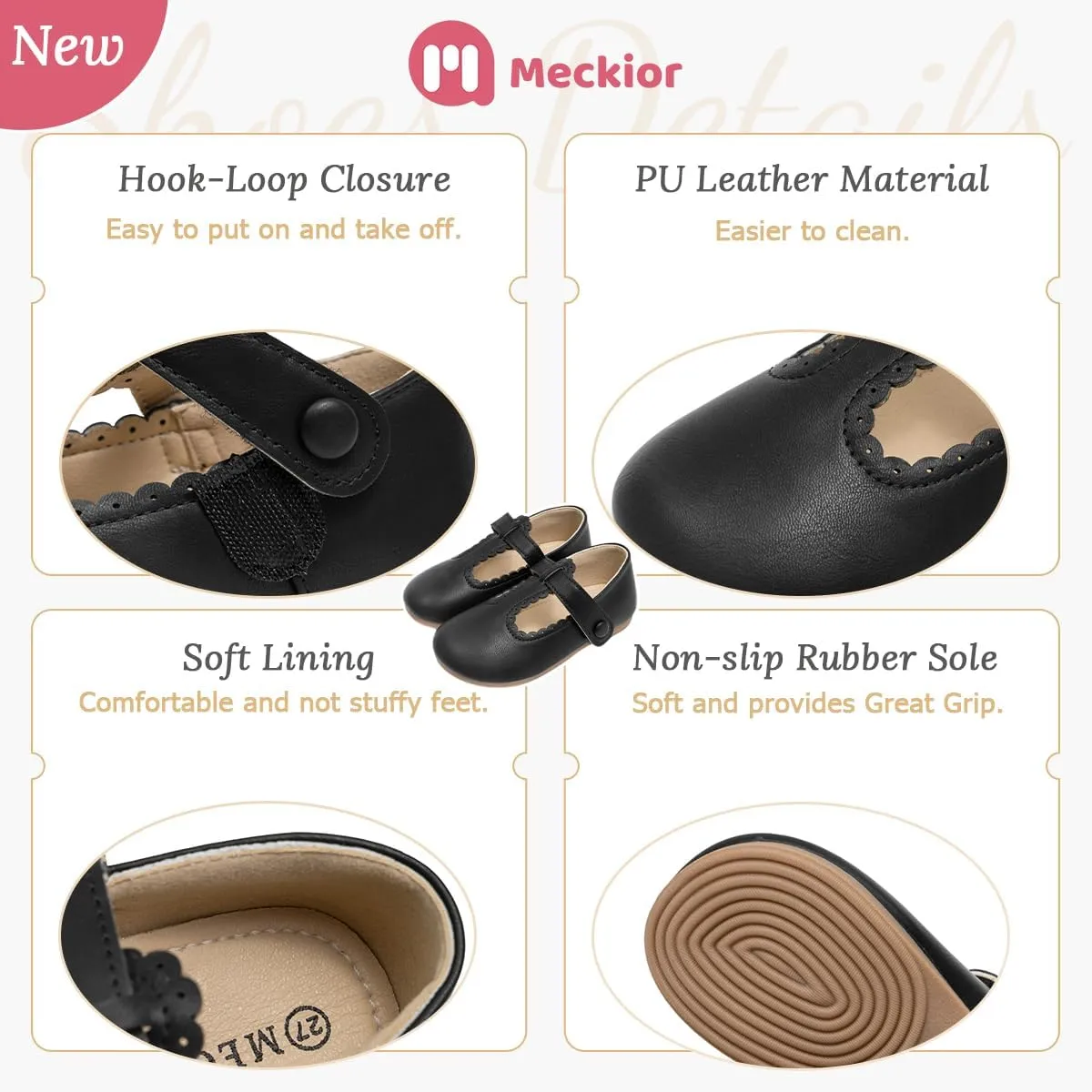 Meckior Toddler Little Girl Mary Jane Dress Shoes Ballet Flats for Girl Party School Shoes Bowknot Princess Shoes