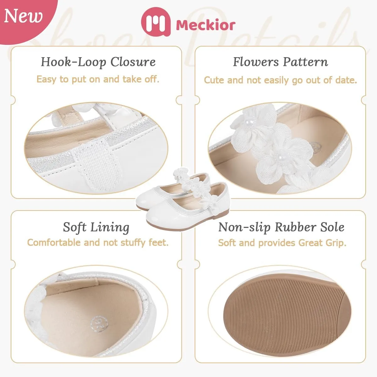Meckior Toddler Little Girl Mary Jane Dress Shoes Ballet Flats for Girl Party School Shoes Bowknot Princess Shoes