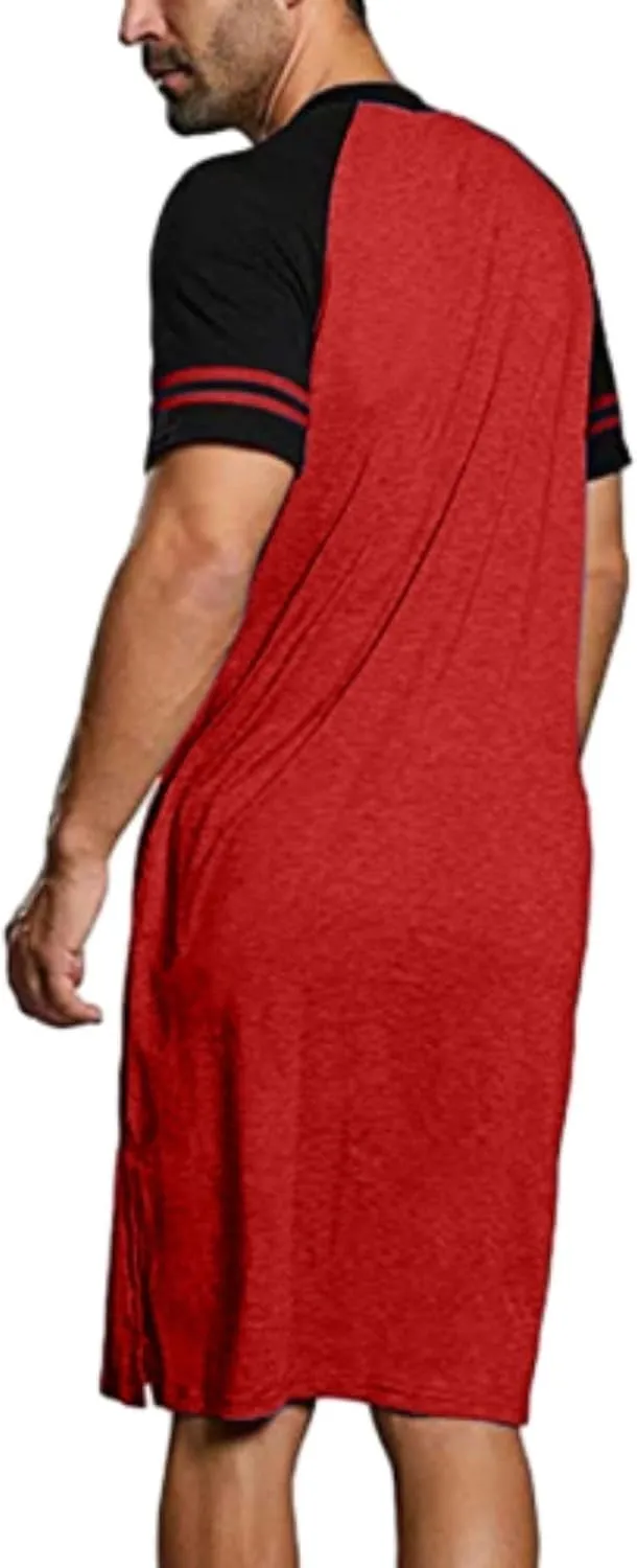 Men Henley Night Shirt for Sleeping Short Sleeve Pajamas Comfy Big and Tall Nightgown Loose Pullover Kaftan Sleepwear
