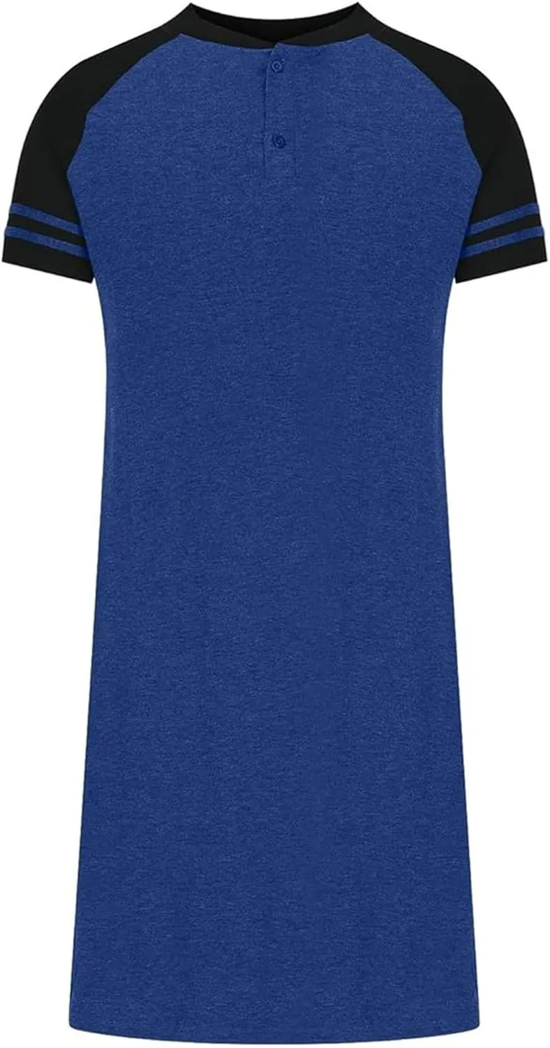 Men Henley Night Shirt for Sleeping Short Sleeve Pajamas Comfy Big and Tall Nightgown Loose Pullover Kaftan Sleepwear