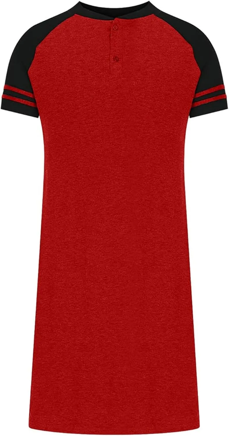 Men Henley Night Shirt for Sleeping Short Sleeve Pajamas Comfy Big and Tall Nightgown Loose Pullover Kaftan Sleepwear