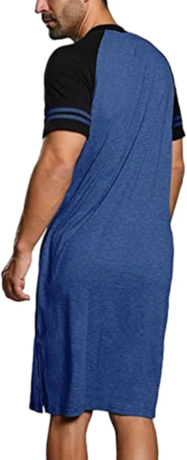 Men Henley Night Shirt for Sleeping Short Sleeve Pajamas Comfy Big and Tall Nightgown Loose Pullover Kaftan Sleepwear