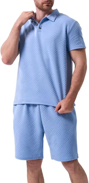 Men Summer Casual Short Sets Solid Color Short Sleeve Pocket Button Down Shirt Elastic Shorts 2 Piece Outfits Tracksuit