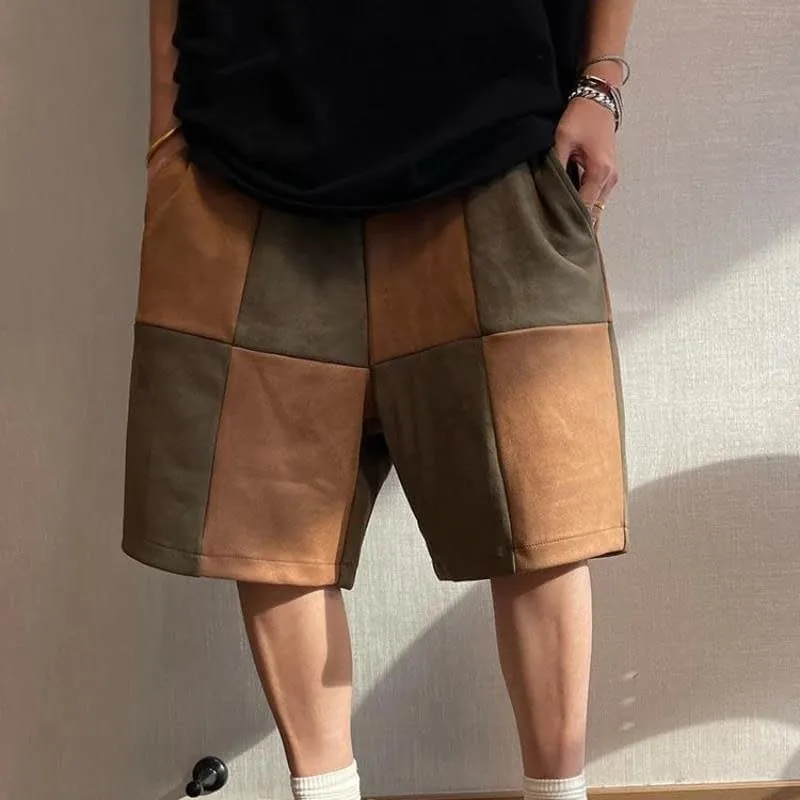 Men Summer Retro Large Size Shorts Men's Plaid Loose Casual Five-Point Pants
