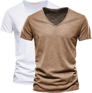 Mens 2 PC V-Neck T-Shirts Soft Cotton Moisture Wicking Short Sleeve Tops Workout Casual Slim Fit Muscle Sports Shirts