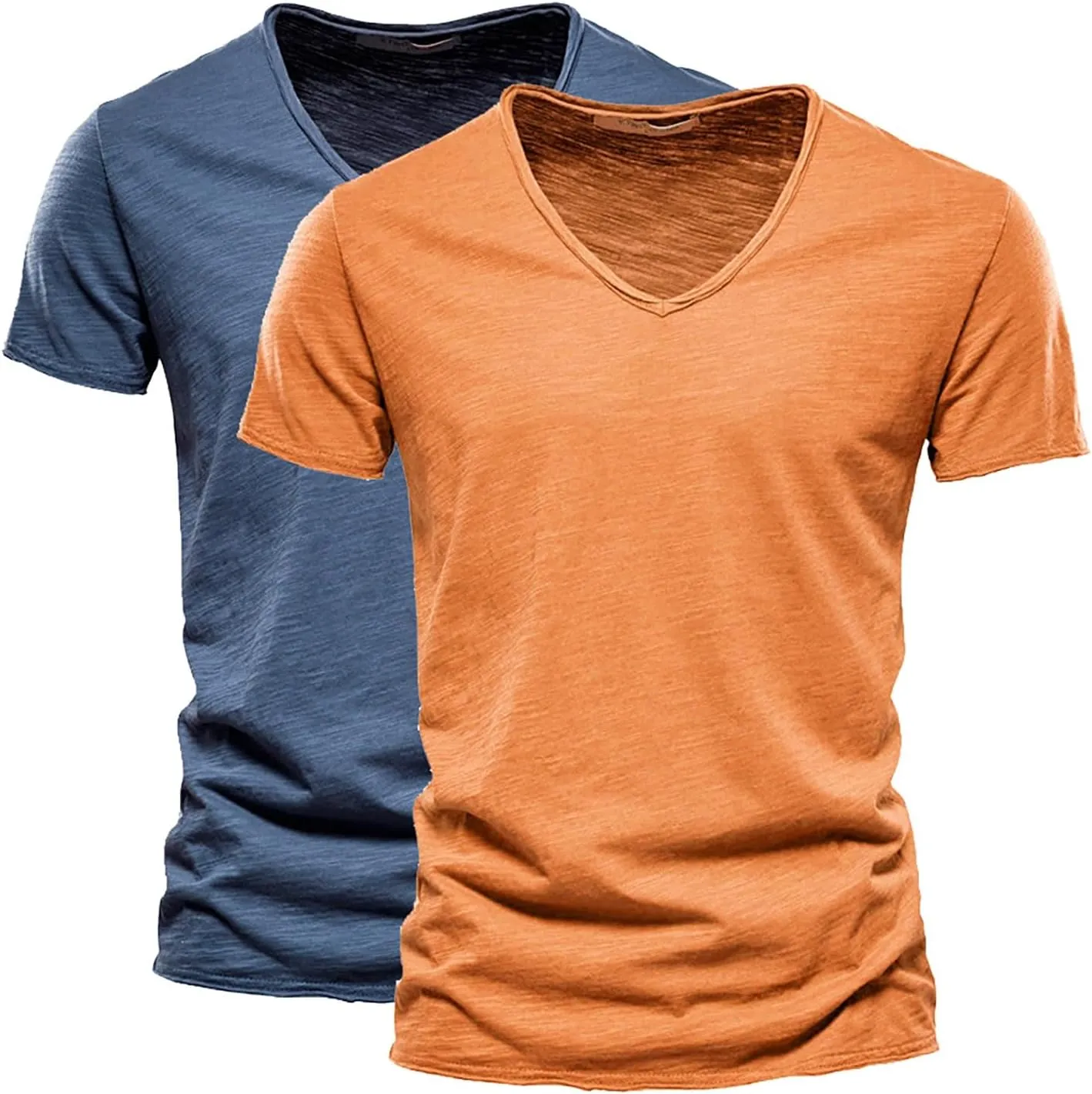 Mens 2 PC V-Neck T-Shirts Soft Cotton Moisture Wicking Short Sleeve Tops Workout Casual Slim Fit Muscle Sports Shirts