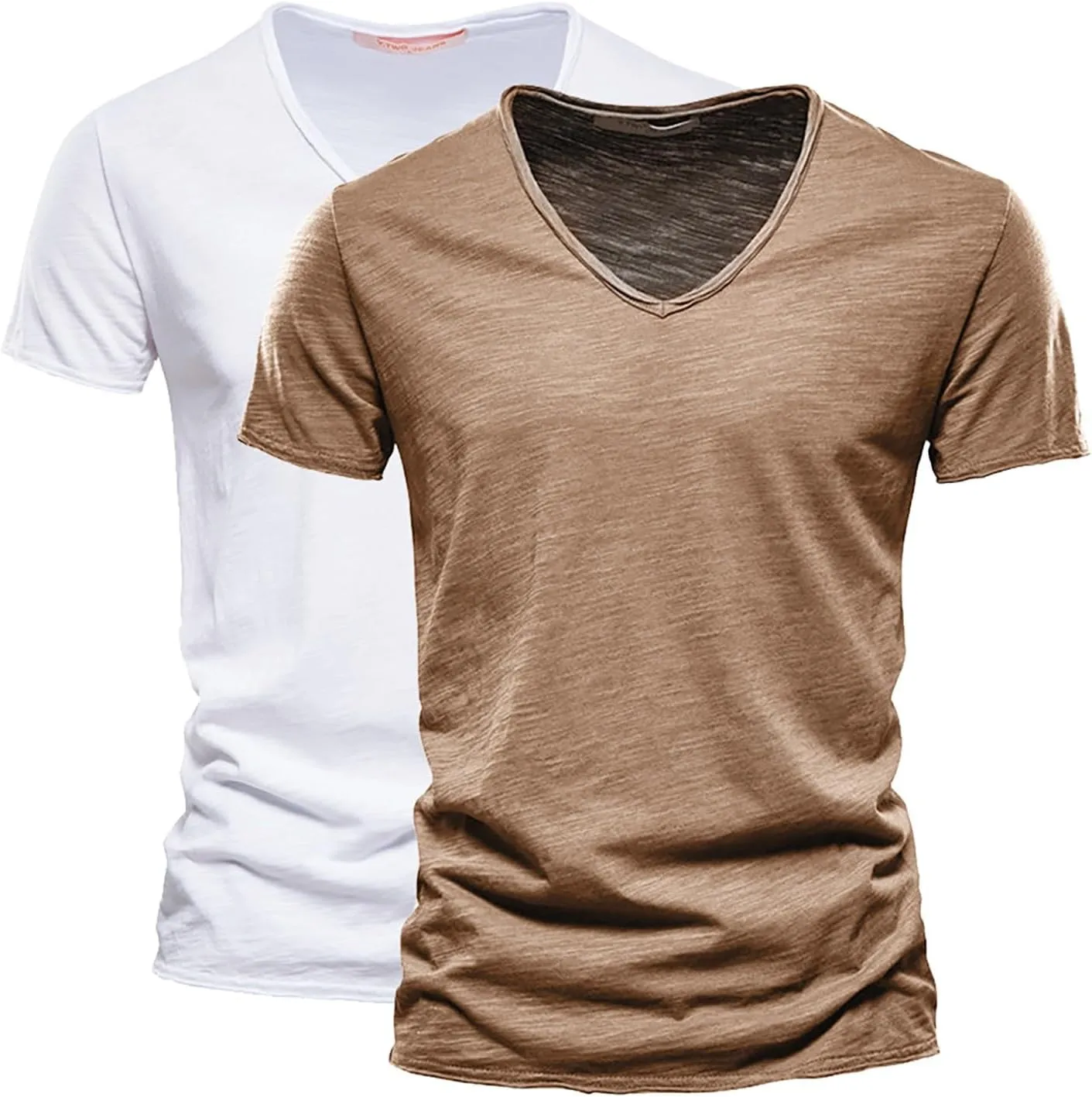 Mens 2 PC V-Neck T-Shirts Soft Cotton Moisture Wicking Short Sleeve Tops Workout Casual Slim Fit Muscle Sports Shirts