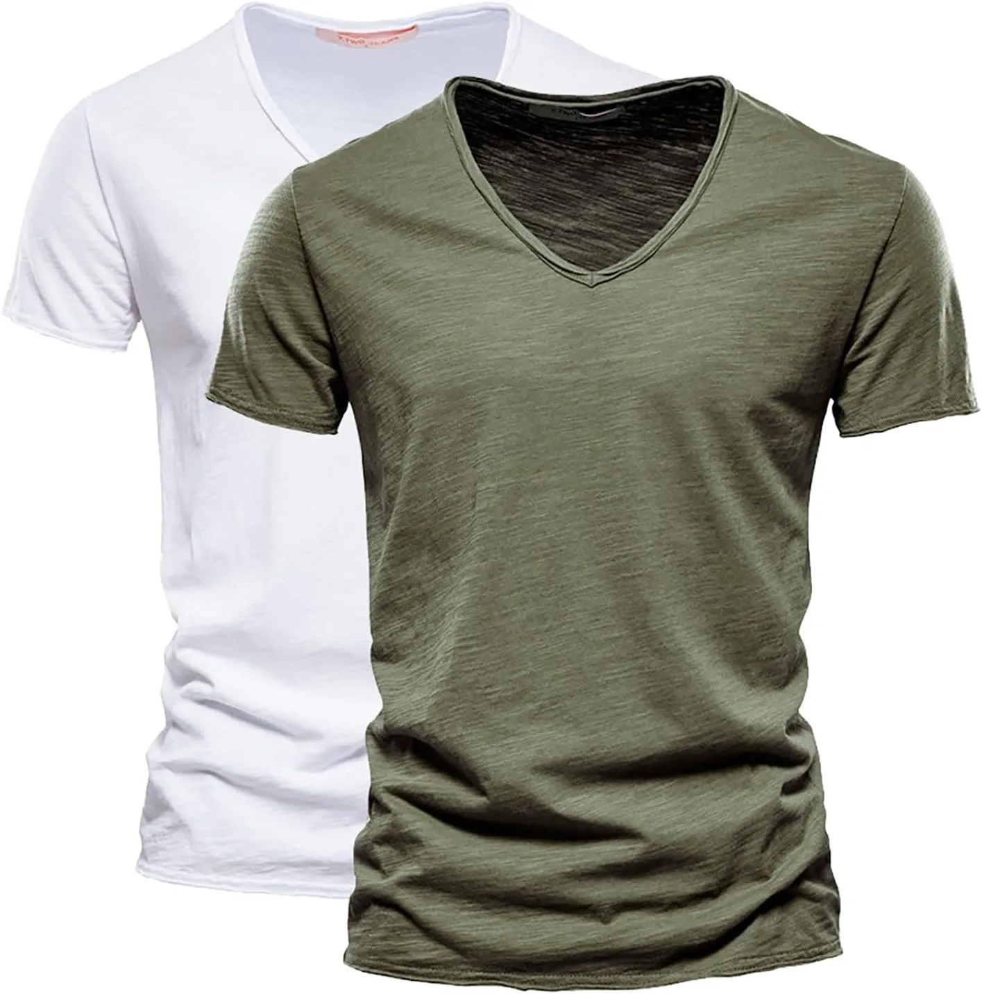 Mens 2 PC V-Neck T-Shirts Soft Cotton Moisture Wicking Short Sleeve Tops Workout Casual Slim Fit Muscle Sports Shirts