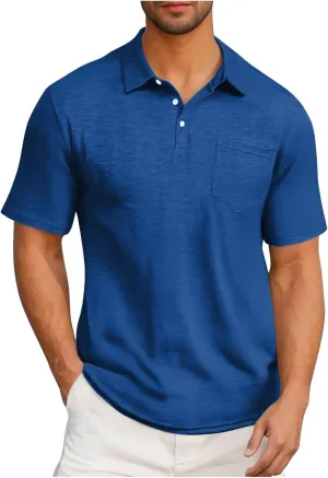 Men's Athletic Cotton Tops Short Sleeve Button Golf Polo Shirts Casual Moisture Wicking Collared T Shirts with Pocket