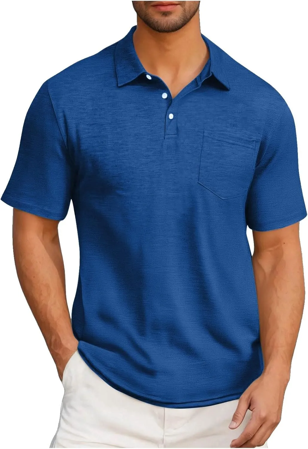 Men's Athletic Cotton Tops Short Sleeve Button Golf Polo Shirts Casual Moisture Wicking Collared T Shirts with Pocket