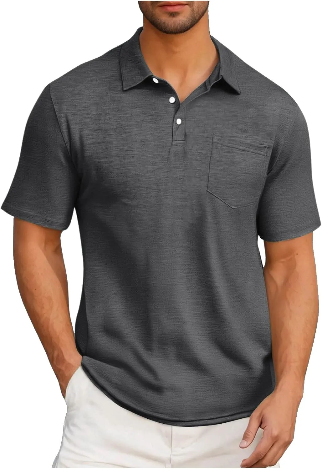 Men's Athletic Cotton Tops Short Sleeve Button Golf Polo Shirts Casual Moisture Wicking Collared T Shirts with Pocket