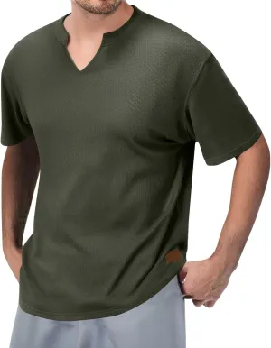 Mens Big Tall T Shirts Fashion Casual Short Sleeve V-Neck Longline Henley Tops Classic Fit Summer Workout Basic Tee