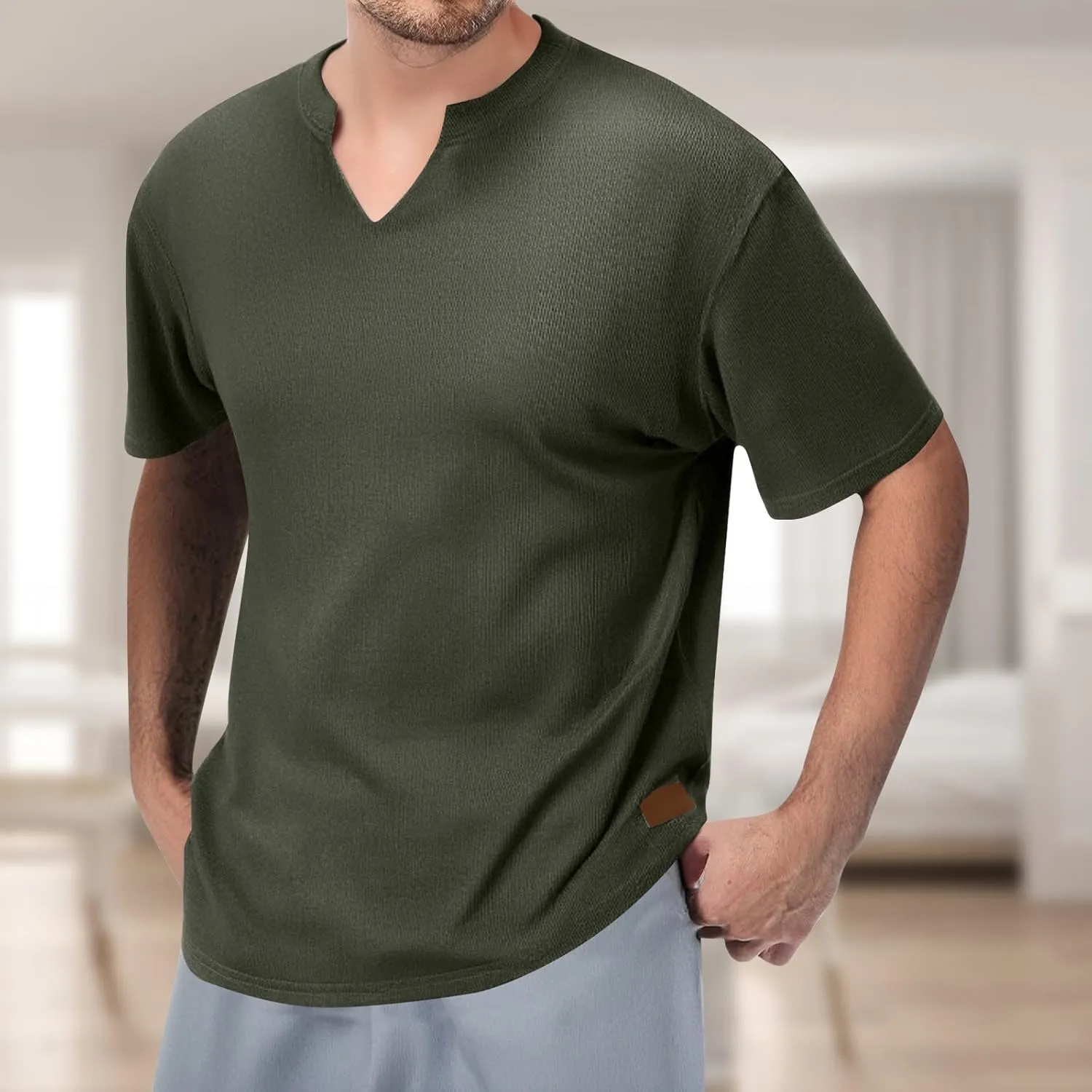 Mens Big Tall T Shirts Fashion Casual Short Sleeve V-Neck Longline Henley Tops Classic Fit Summer Workout Basic Tee