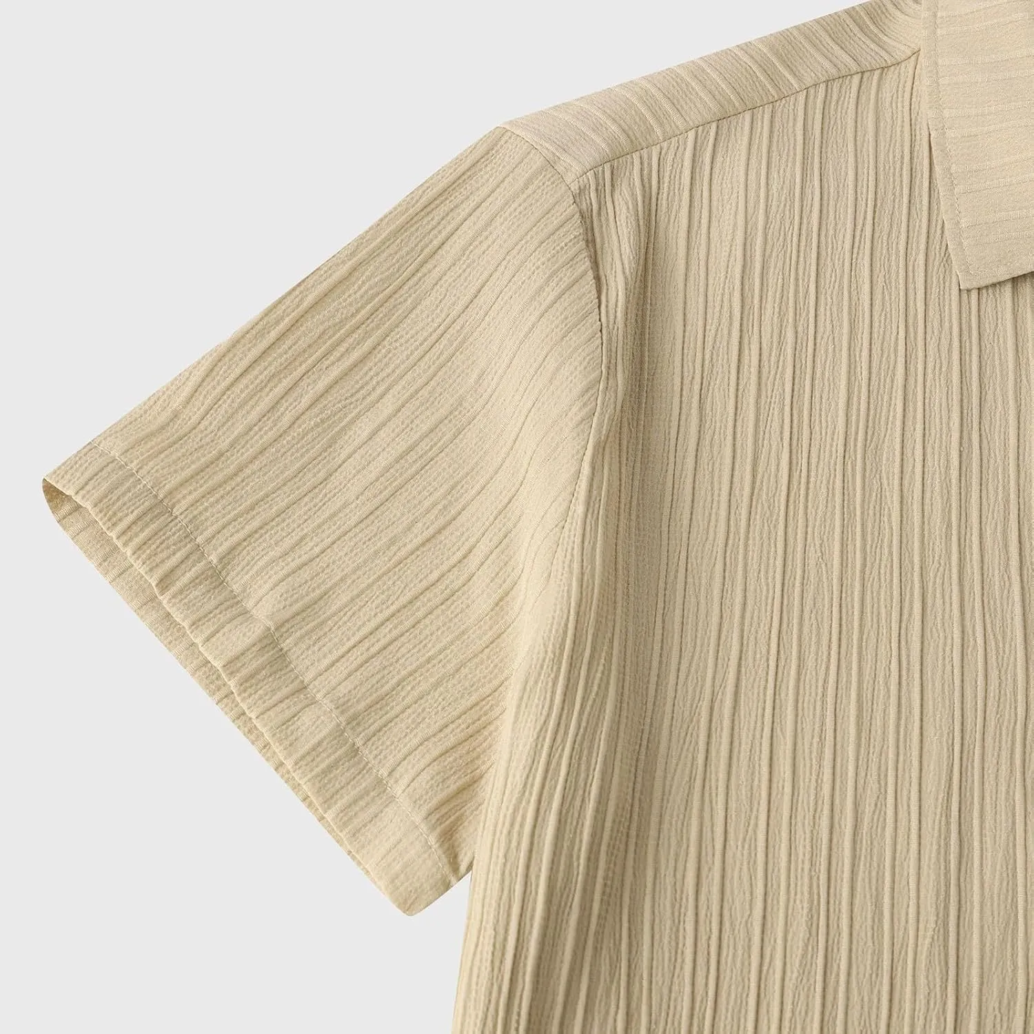 Mens Casual Button Down Shirts Short Sleeve Textured Summer Beach Shirt with Pocket Fashion Business Office Work Tops
