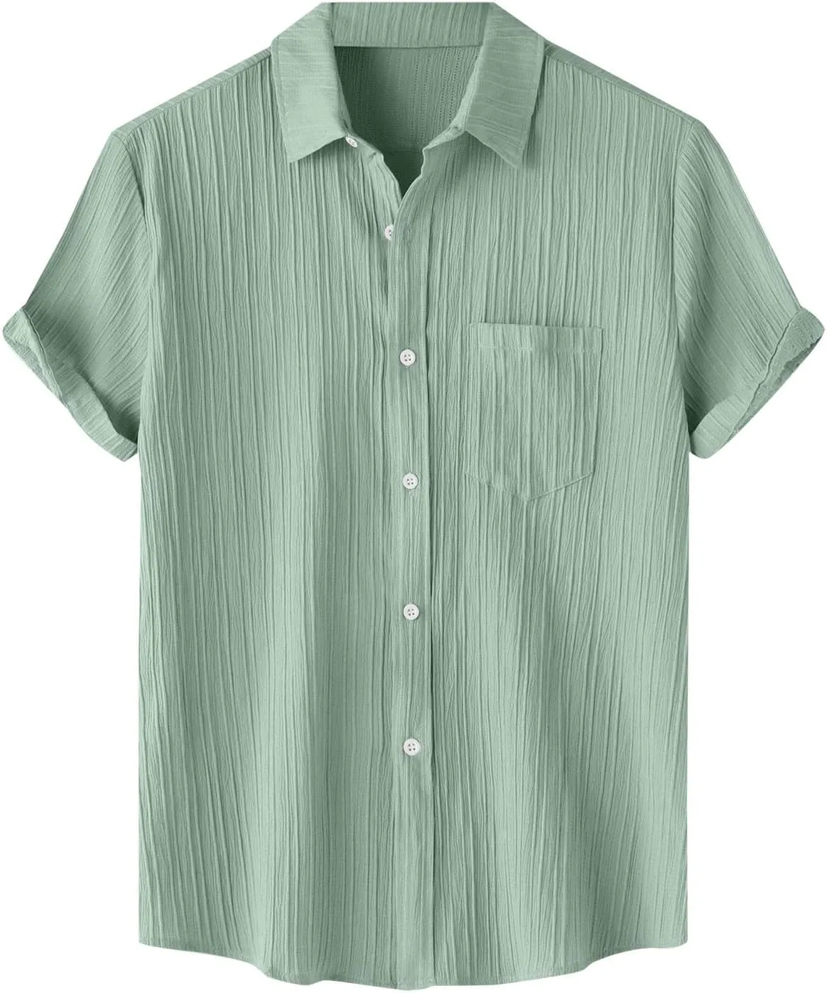 Mens Casual Button Down Shirts Short Sleeve Textured Summer Beach Shirt with Pocket Fashion Business Office Work Tops