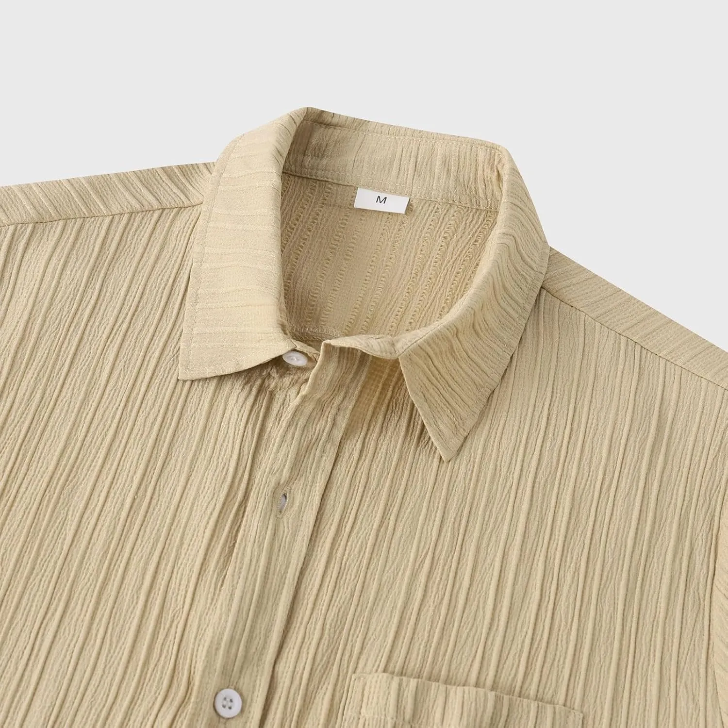 Mens Casual Button Down Shirts Short Sleeve Textured Summer Beach Shirt with Pocket Fashion Business Office Work Tops