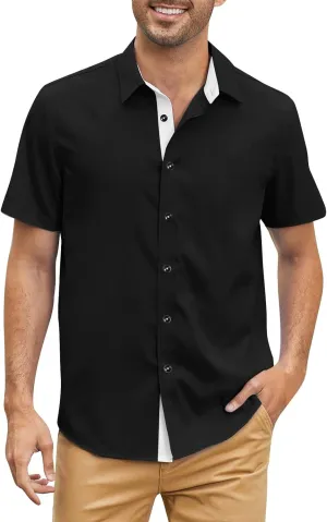 Mens Casual Button Down Shirts Wrinkle-Free Short Sleeve Business Dress Shirt Summer Fashion Collared Vacation Blouse