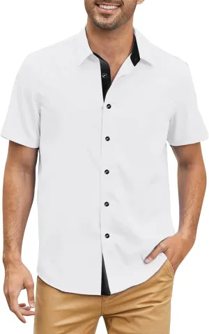 Mens Casual Button Down Shirts Wrinkle-Free Short Sleeve Business Dress Shirt Summer Fashion Collared Vacation Blouse