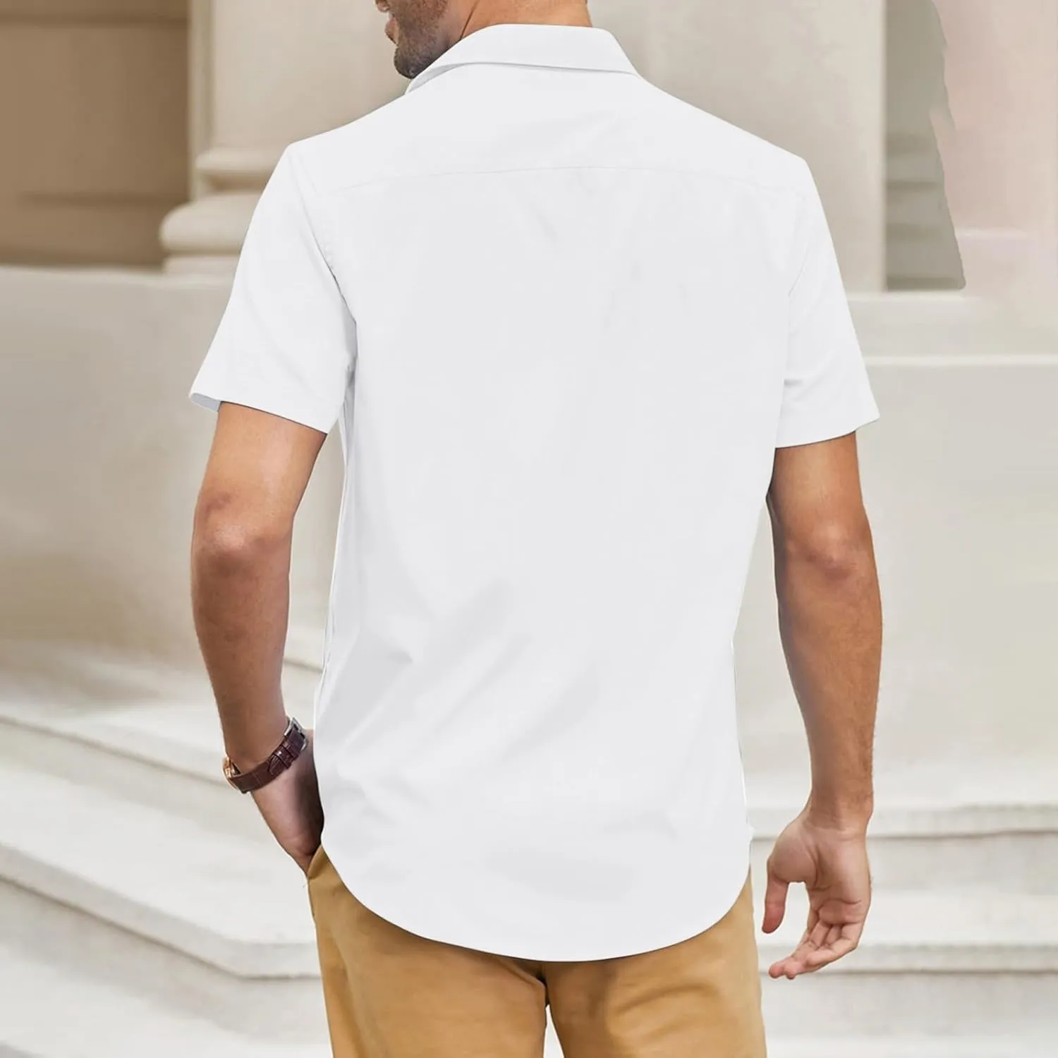Mens Casual Button Down Shirts Wrinkle-Free Short Sleeve Business Dress Shirt Summer Fashion Collared Vacation Blouse