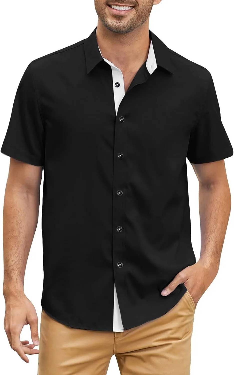 Mens Casual Button Down Shirts Wrinkle-Free Short Sleeve Business Dress Shirt Summer Fashion Collared Vacation Blouse