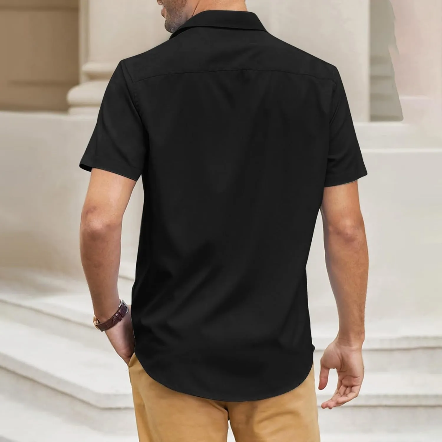 Mens Casual Button Down Shirts Wrinkle-Free Short Sleeve Business Dress Shirt Summer Fashion Collared Vacation Blouse