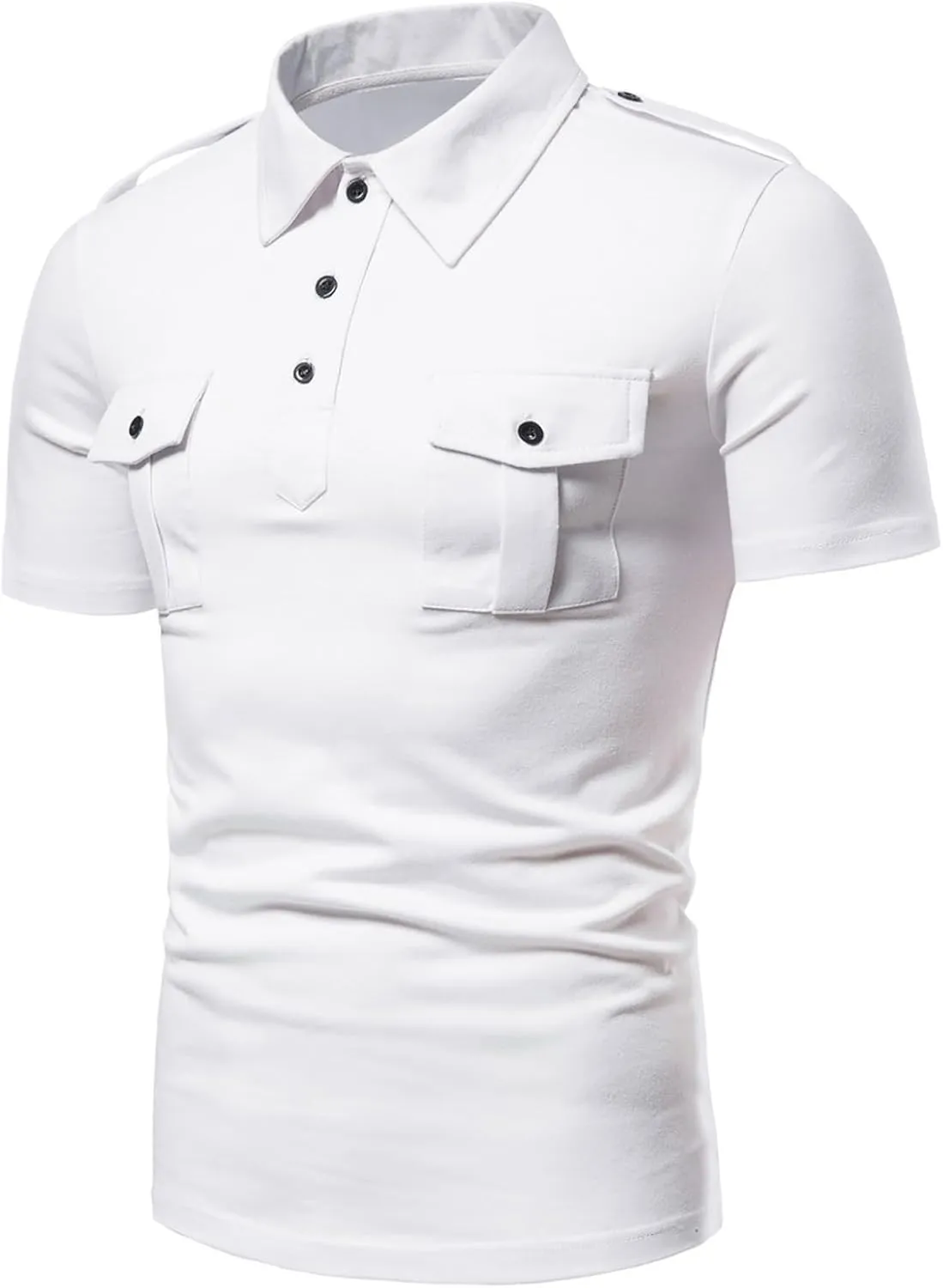 Mens Casual Polo Shirts Classic Button Basic Short Sleeve Shirt Solid Cotton Golf Stylish Slim Fit Tops with Pockets