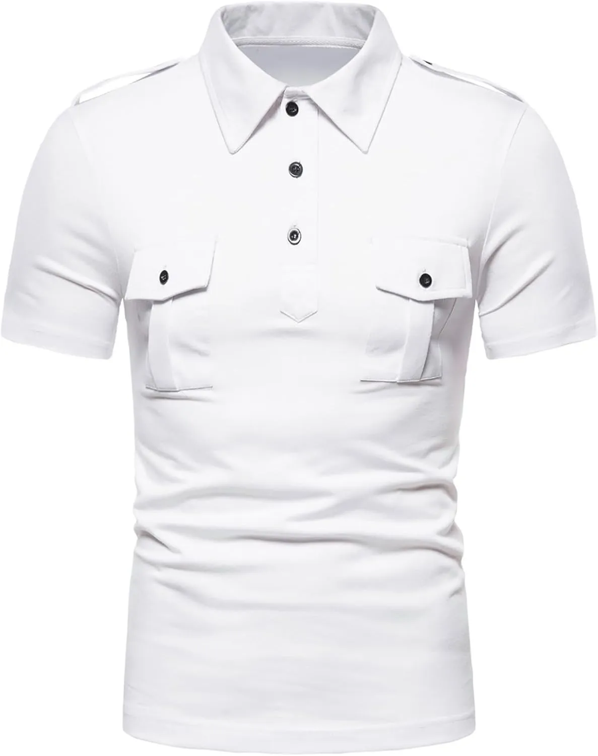 Mens Casual Polo Shirts Classic Button Basic Short Sleeve Shirt Solid Cotton Golf Stylish Slim Fit Tops with Pockets