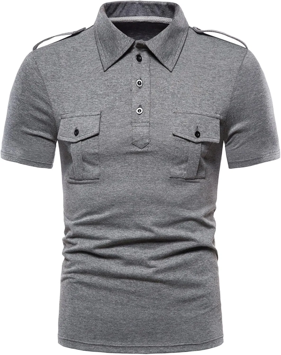 Mens Casual Polo Shirts Classic Button Basic Short Sleeve Shirt Solid Cotton Golf Stylish Slim Fit Tops with Pockets