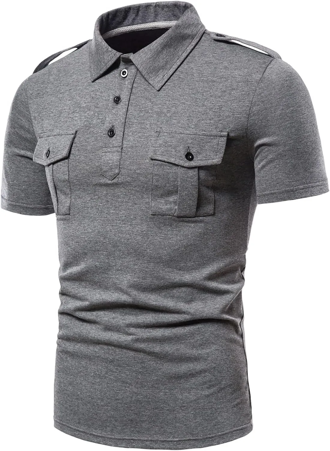 Mens Casual Polo Shirts Classic Button Basic Short Sleeve Shirt Solid Cotton Golf Stylish Slim Fit Tops with Pockets