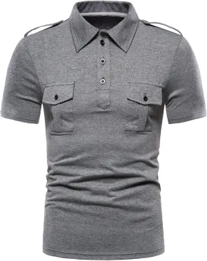Mens Casual Polo Shirts Classic Button Basic Short Sleeve Shirt Solid Cotton Golf Stylish Slim Fit Tops with Pockets