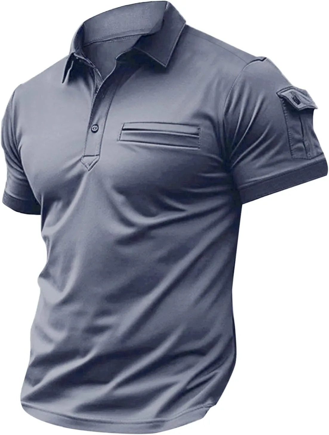 Men's Casual Polo Shirts Classic Short Sleeve Lapel Golf Shirt Fashion Slim Fit Button Down Sports Tops with Pockets